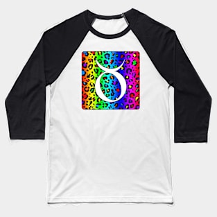 Taurus Zodiac Horoscope Rainbow Leopard Print Square Monogram Baseball T-Shirt